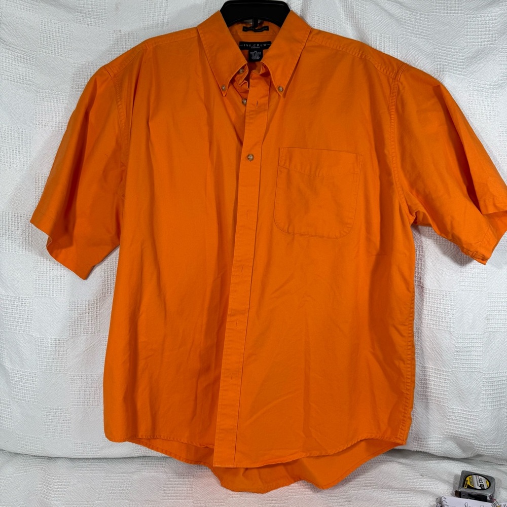 Ivy Crew Men's Orange Button-Down Classic Casual Shirt Size XL wrinkle resistant